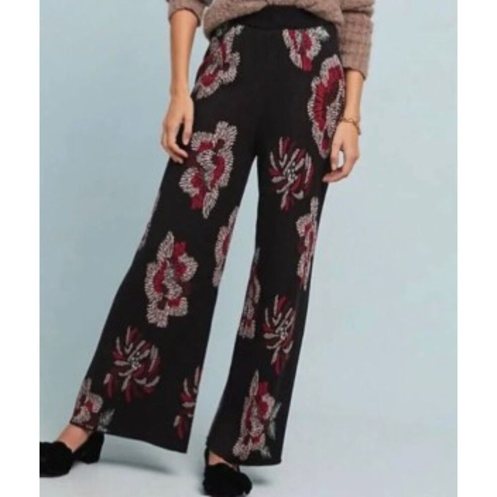 Anthropologie Laia Floral Knit Wide Leg Sweater Pants NWT XL